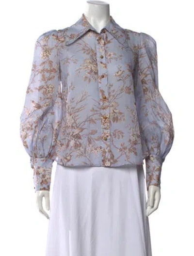 Pre-owned Zimmermann Silk Floral Print Blouse In Multicolor