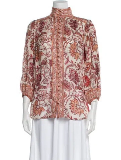 Pre-owned Zimmermann Silk Floral Print Blouse In Neutral
