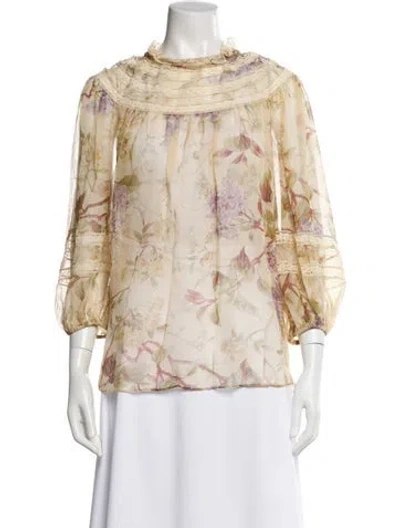 Pre-owned Zimmermann Silk Floral Print Blouse In Neutral