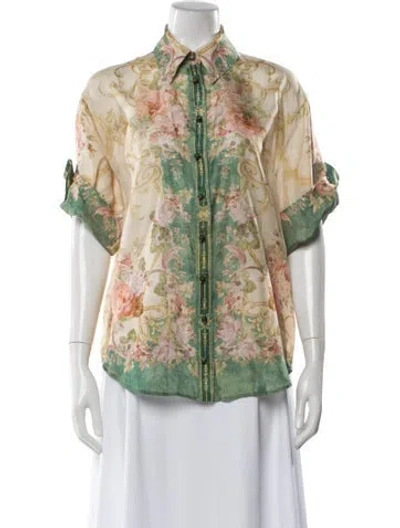 Pre-owned Zimmermann Silk Floral Print Blouse In Neutral