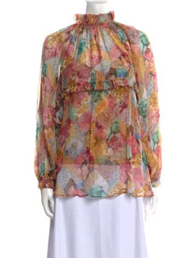 Pre-owned Zimmermann Silk Floral Print Blouse In Neutral