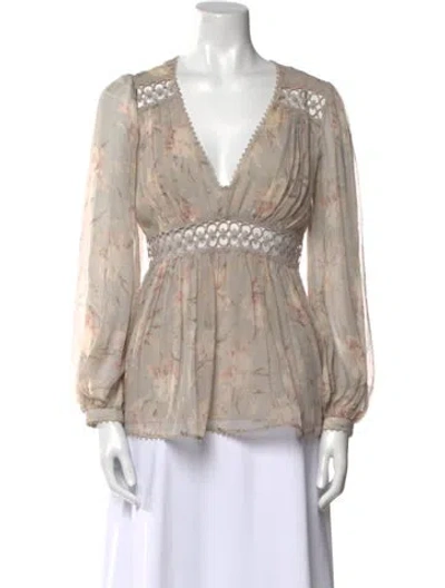 Pre-owned Zimmermann Silk Floral Print Blouse In Neutral