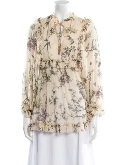 Pre-owned Zimmermann Silk Floral Print Blouse In Neutral