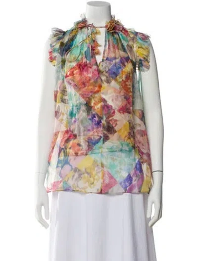 Pre-owned Zimmermann Silk Floral Print Blouse In Neutral