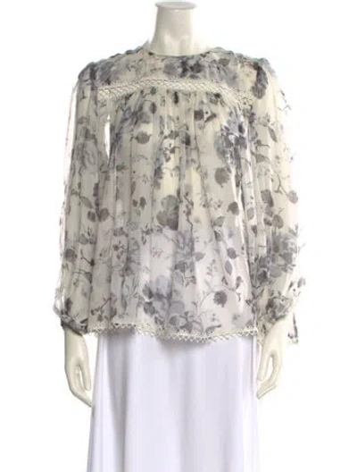 Pre-owned Zimmermann Silk Floral Print Blouse In Neutral