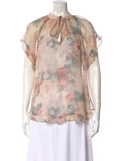 Pre-owned Zimmermann Silk Floral Print Blouse In Neutral