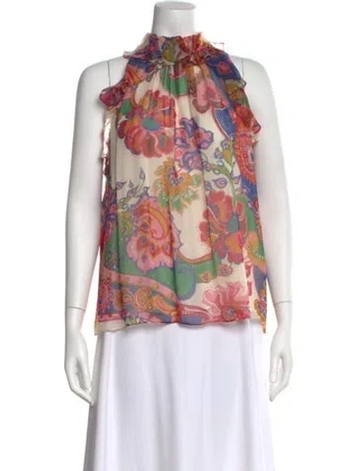 Pre-owned Zimmermann Silk Floral Print Blouse In Neutral