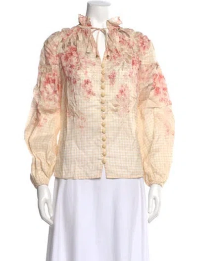Pre-owned Zimmermann Silk Floral Print Blouse In Neutral