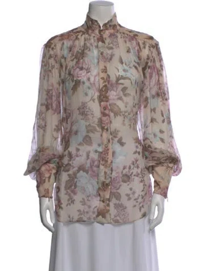 Pre-owned Zimmermann Silk Floral Print Blouse In Neutral