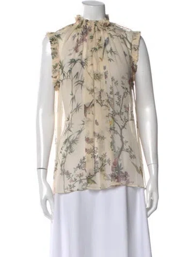 Pre-owned Zimmermann Silk Floral Print Blouse In Neutral