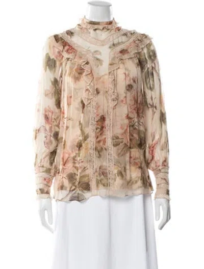 Pre-owned Zimmermann Silk Floral Print Blouse In Neutral