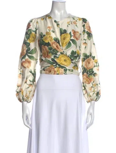 Pre-owned Zimmermann Silk Floral Print Blouse In Neutral