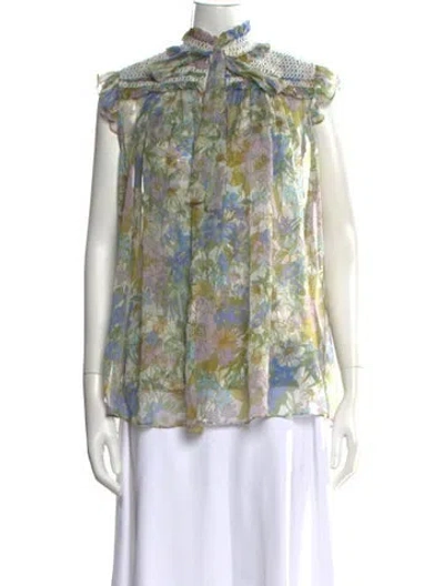 Pre-owned Zimmermann Silk Floral Print Blouse In Neutral