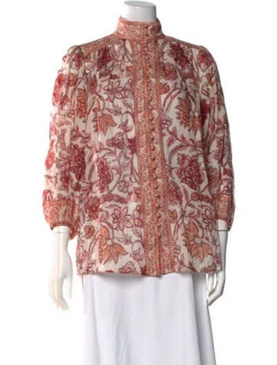 Pre-owned Zimmermann Silk Floral Print Blouse In Neutral