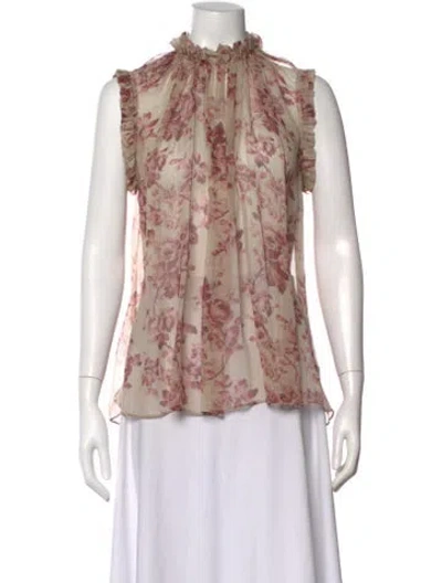 Pre-owned Zimmermann Silk Floral Print Blouse In Neutral