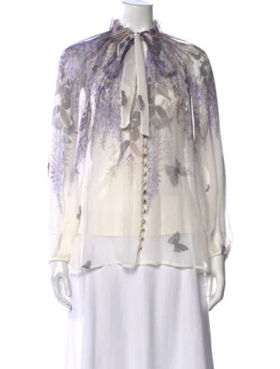 Pre-owned Zimmermann Silk Floral Print Blouse In Neutral