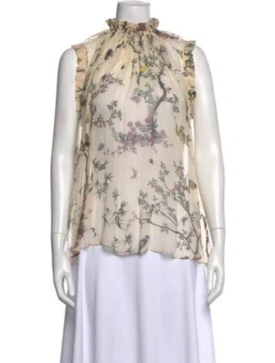 Pre-owned Zimmermann Silk Floral Print Blouse In Neutral