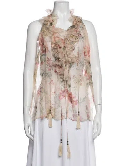 Pre-owned Zimmermann Silk Floral Print Blouse In Neutral