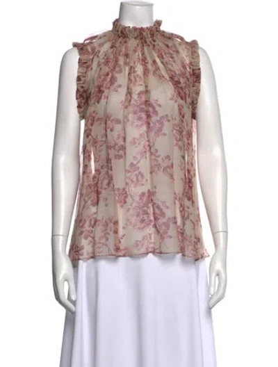 Pre-owned Zimmermann Silk Floral Print Blouse In Neutral