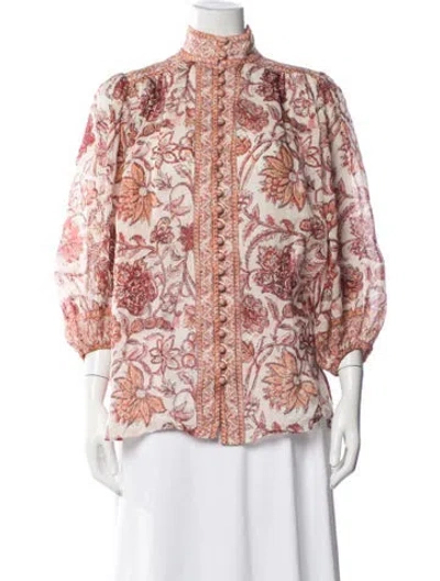 Pre-owned Zimmermann Silk Floral Print Blouse In Neutral