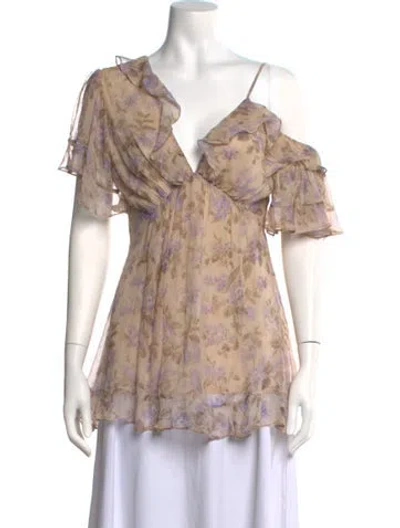 Pre-owned Zimmermann Silk Floral Print Blouse In Neutral