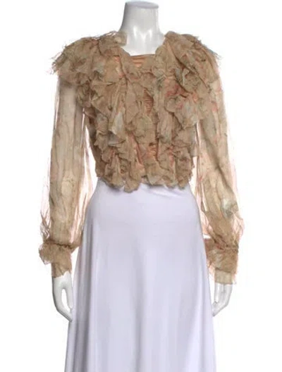 Pre-owned Zimmermann Silk Floral Print Blouse In Neutrals
