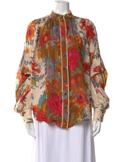 Pre-owned Zimmermann Silk Floral Print Blouse In Neutrals