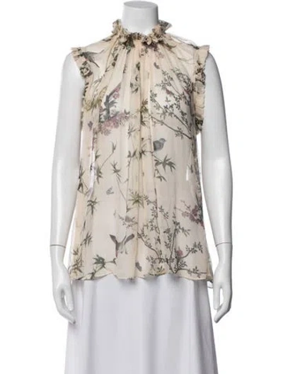 Pre-owned Zimmermann Silk Floral Print Blouse In Neutrals