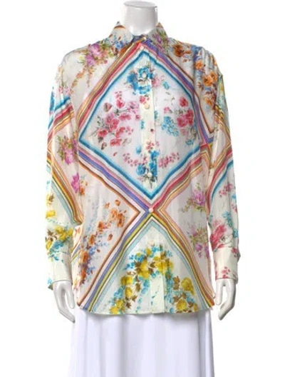 Pre-owned Zimmermann Silk Floral Print Blouse In Neutrals