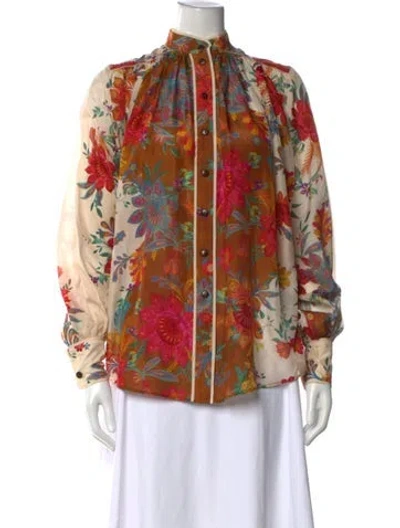 Pre-owned Zimmermann Silk Floral Print Blouse In Neutrals