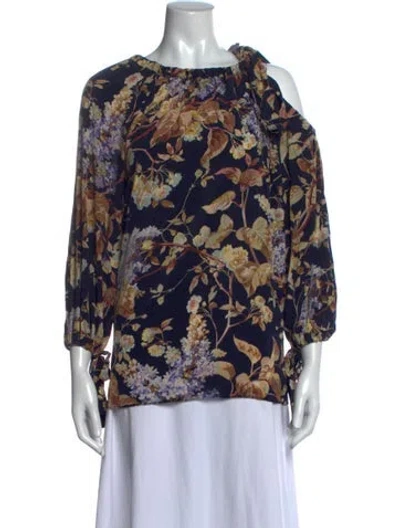 Pre-owned Zimmermann Silk Floral Print Blouse In Neutrals