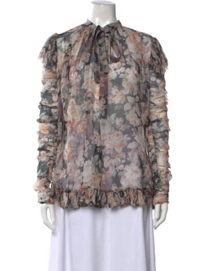Pre-owned Zimmermann Silk Floral Print Blouse In Neutrals