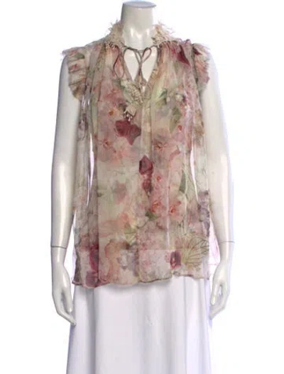 Pre-owned Zimmermann Silk Floral Print Blouse In Neutrals
