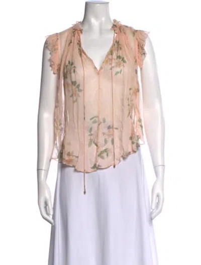Pre-owned Zimmermann Silk Floral Print Blouse In Neutrals