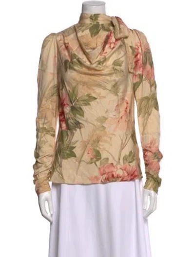 Pre-owned Zimmermann Silk Floral Print Blouse In Neutrals