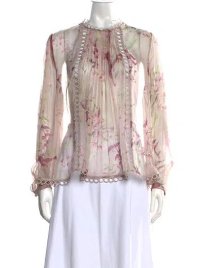 Pre-owned Zimmermann Silk Floral Print Blouse In Neutrals