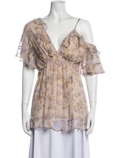 Pre-owned Zimmermann Silk Floral Print Blouse In Neutrals