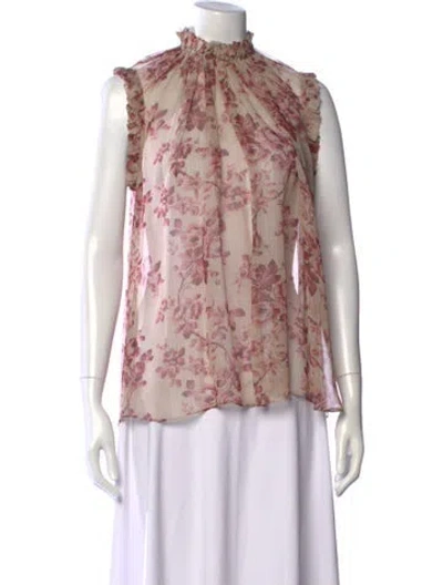 Pre-owned Zimmermann Silk Floral Print Blouse In Neutrals