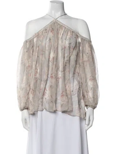 Pre-owned Zimmermann Silk Floral Print Blouse In Neutrals
