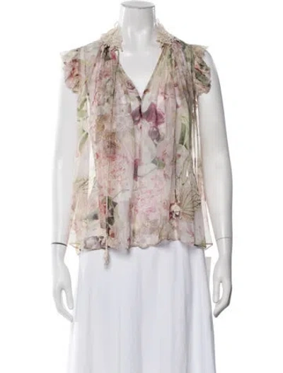 Pre-owned Zimmermann Silk Floral Print Blouse In Neutrals