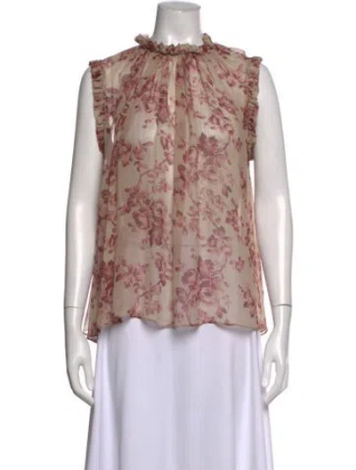 Pre-owned Zimmermann Silk Floral Print Blouse In Neutrals
