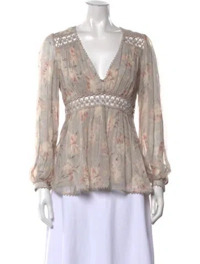 Pre-owned Zimmermann Silk Floral Print Blouse In Neutrals