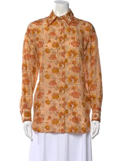 Pre-owned Zimmermann Silk Floral Print Blouse In Orange