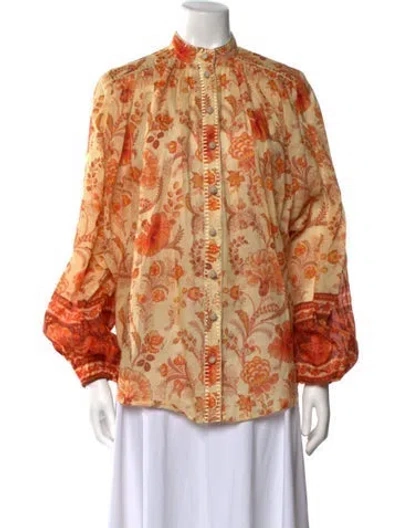 Pre-owned Zimmermann Silk Floral Print Blouse In Orange