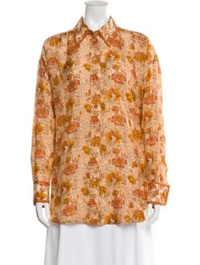 Pre-owned Zimmermann Silk Floral Print Blouse In Orange