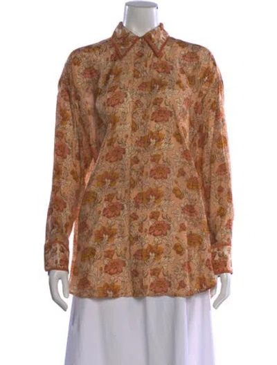 Pre-owned Zimmermann Silk Floral Print Blouse In Orange