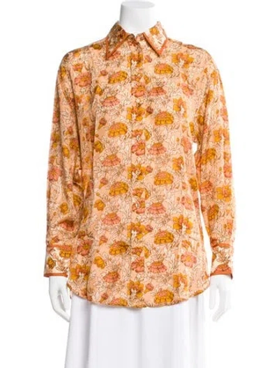 Pre-owned Zimmermann Silk Floral Print Blouse In Orange