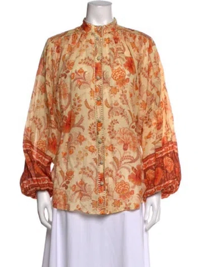 Pre-owned Zimmermann Silk Floral Print Blouse In Orange