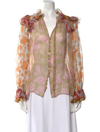 Pre-owned Zimmermann Silk Floral Print Blouse In Orange