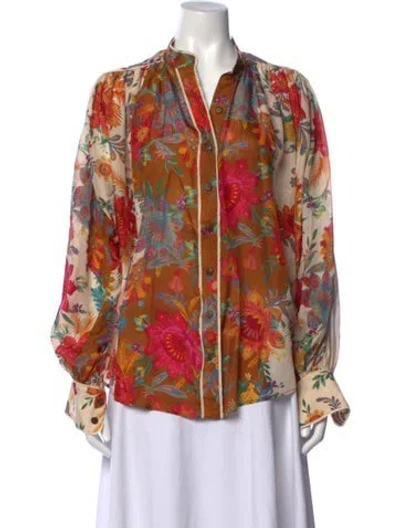 Pre-owned Zimmermann Silk Floral Print Blouse In Orange